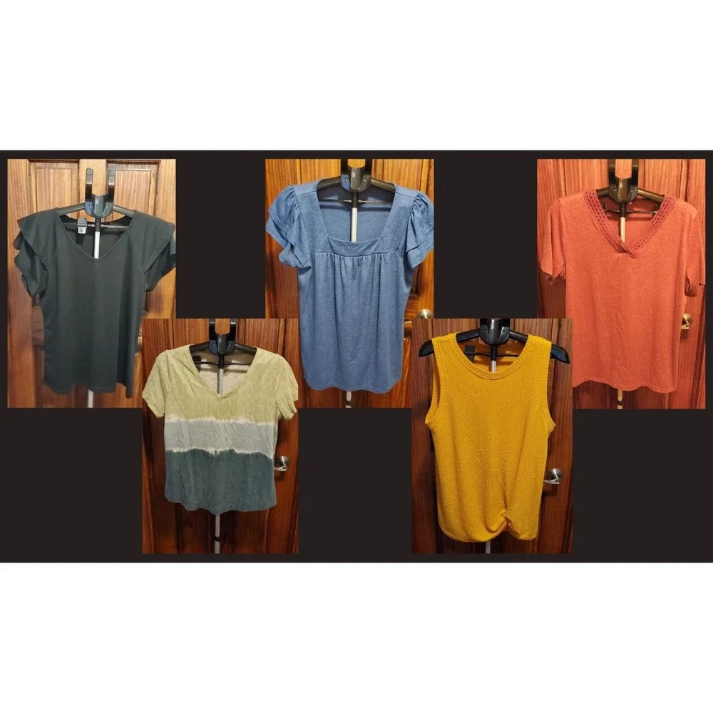 EUC--Lot of 5‎ womens lightweight short sleeved everyday shirts size largeish